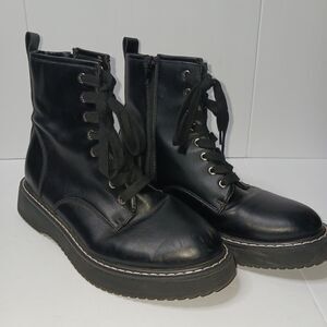 Madden Girl Womens Lace Up Side Zip Combat Boots Size 8.5 Black EUC